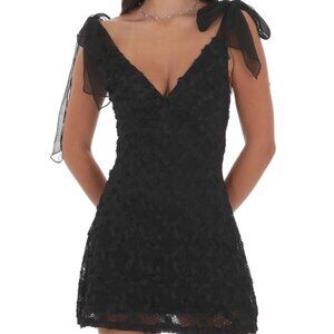 S Lucy in the Sky Textured Floral V-Neck Dress Shoulder Tie Black NWTs Prom